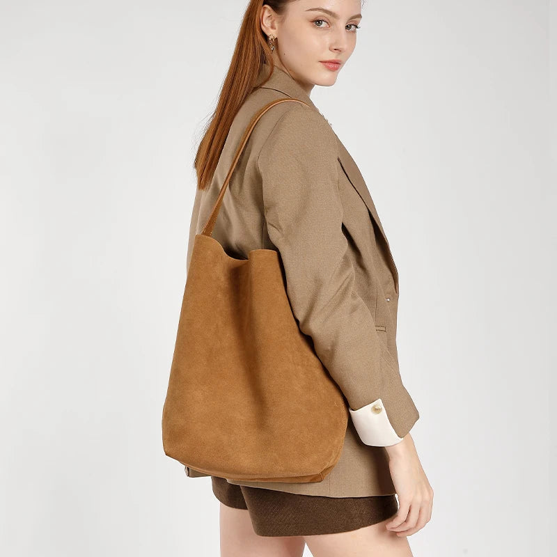 Frosted Suede Bucket Handbag